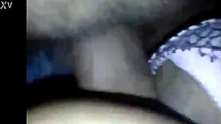 A shemale pulls aside panties to fuck the cholita.