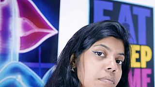 desi devi former tv-host gives sloppy blowjob to big black cock