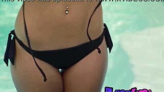 skinny all natural brunette muse ali rose slips out of her tiny bikini outdoors