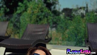 skinny all natural brunette muse ali rose slips out of her tiny bikini outdoors