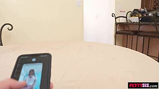 This naughty little 18+ camgirl starts sucking big cock and fucking in front of cameras.