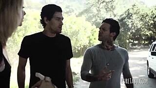 double penetration for a blonde in a hot group scene.