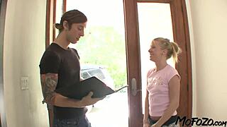 Blonde student with small tits enjoys doggystyle