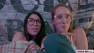 nerd babe scissoring with lesbian bff in threesome fantasy