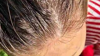 fucking the wet brunette's slobbery mouth with big cock in outdoor forest on hot summer day