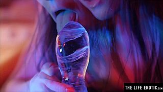 watch her fucking her tight asshole with a huge dildo made of ice