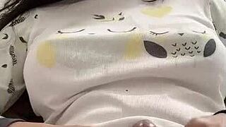 Shemale clamps her cock with a hair clip during intense masturbation.