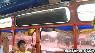 Young Latina bitch passionately fucked on crowded bus by eager amateurs