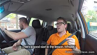 Fake driving instructor's friend bangs blonde in public classroom POV