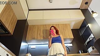 Redhead hot wife shows off new white mini skirt and pink panties