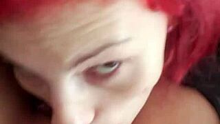 Redhead Karla Rose licking my balls in homemade pov.