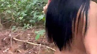 Latina with BIG ASS and FAKE TITS MASTURBATES OUTDOOR in FOREST to banish curse