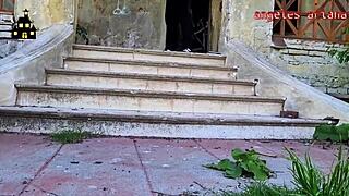 rough public sex in halloween costume with skirt ripped and intense anal creampie