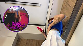 Redhead hot wife shows off new white mini skirt and pink panties