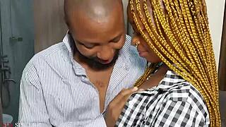 Horny ebony gets fucked doggystyle in bathroom