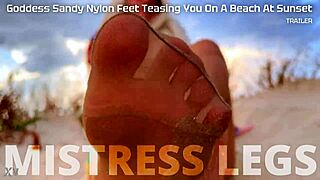 I Am Goddess Sandy Teasing You With Nylon Feet On The Beach At Sunset