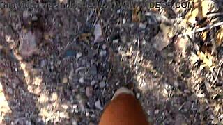 French nudist milf is shocked she caught a real voyeur following her