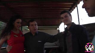 Adventurous brunette woman craves being fucked by two men at once