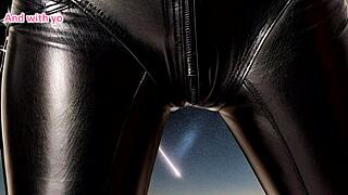 on the honeymoon, redhead wife explores leather fetish in outdoor adventure