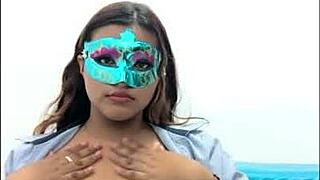 'Do you touch your big tits before exams?' the brunette latina student asks.