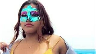 'Do you touch your big tits before exams?' the brunette latina student asks.