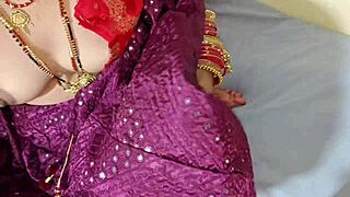 Indian Wife in Lehenga Blouse on Bed, Man Pulls Out Tits.