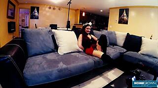 Redhead Violet Spice returns for another hard sex round