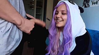 Cute Girl With Purple Hair Is Delighted With My Penis