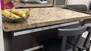 i was cookin in the kitchen in bikini. he got hard seein my ass and won't leave.