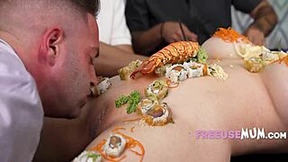 Freeuse asian chef serves herself as dessert