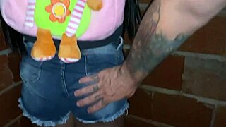 Public outdoor work with Brazilian Latina offering her little ass to black amateur