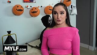 halloween milf turns me into slutty kitten for threesome fun