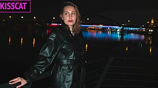 hottie with tattoo on big tits in leather coat gets fucked hard in pov till cum inside pussy