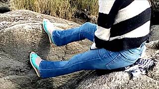 Walk On The Beach Ends With An Insertion In The Cock Brunette Big Ass Busty Big Cock Man In Underwear