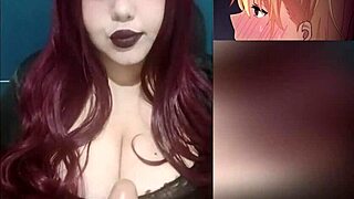 redhead goth wife playing with huge tits while watching hentai, so hot