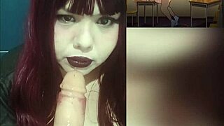 redhead goth wife playing with huge tits while watching hentai, so hot