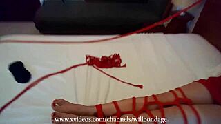 sofi bondage red ropes on the bed pov