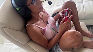 Nerdy Gamer Girl Fucks Guy in Household Fantasy