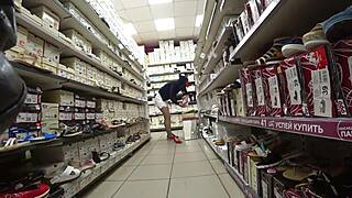 Peeping gorgeous ass under skirt in nylon pantyhose