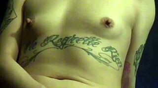 clockwork bleu in shower, a pretty spanish tattooed slut with small tits bathing erotically.