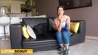 Hot latina model sucks big white cock after seductive massage in casting audition.