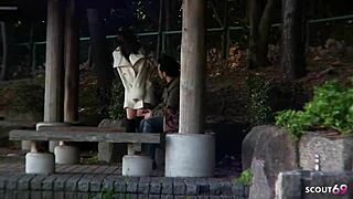 Skinny japanese teen blows stranger in car