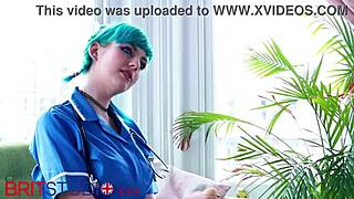 blue haired alternative nurse takes care of your cock in an appointment