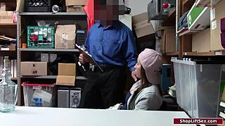 Brunette shoplifter is caught and banged!