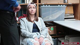 Brunette shoplifter is caught and banged!