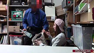 Brunette shoplifter is caught and banged!