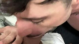 Agroboy delivers a passionate blowjob in the bathroom.