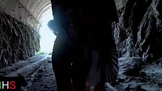 Outdoor Ride with Shaved Slut Brunette