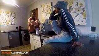 black lesbian college roommates caught fucking in the kitchen at college