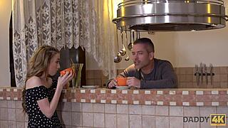 young 18+ skinny dollface encounters old man in country house